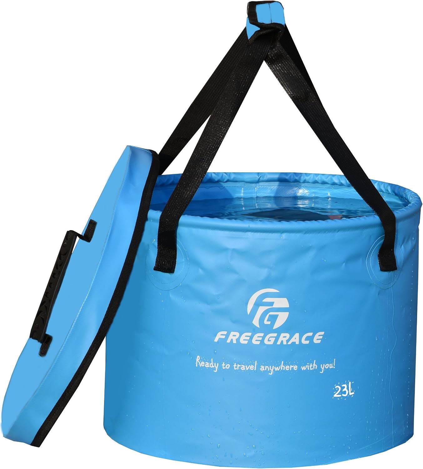 Freegrace Collapsible Bucket with Mesh Tool Pocket - 10L, 16L &amp; 23L Portable Folding Water Container - Heavy Duty 500D Tarpaulin, BPA-Free Wash Basin for Camping, Fishing, RV, and Car Washing