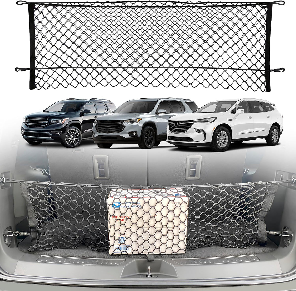 Envelope Style Trunk Mesh Cargo Net for GMC Acadia Buick Enclave Chevy Traverse 2010-2025, Automotive Exterior Accessories - Premium Car Storage Organizers, Cargo Bed Net For Pickup Truck