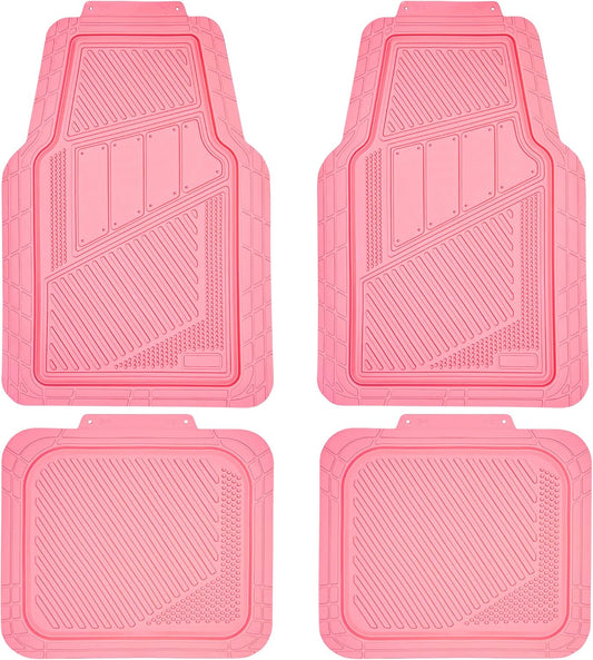 CAR PASS Heavy Duty Rubber Floor Mats 4-Piece,Pink Car Mats Full Sets Anti-Slip,Waterproof Universal Trim-to-Fit for Car SUV Truck, Durable All Weather Automotive Car Mats for Women,Girly(All Pink)