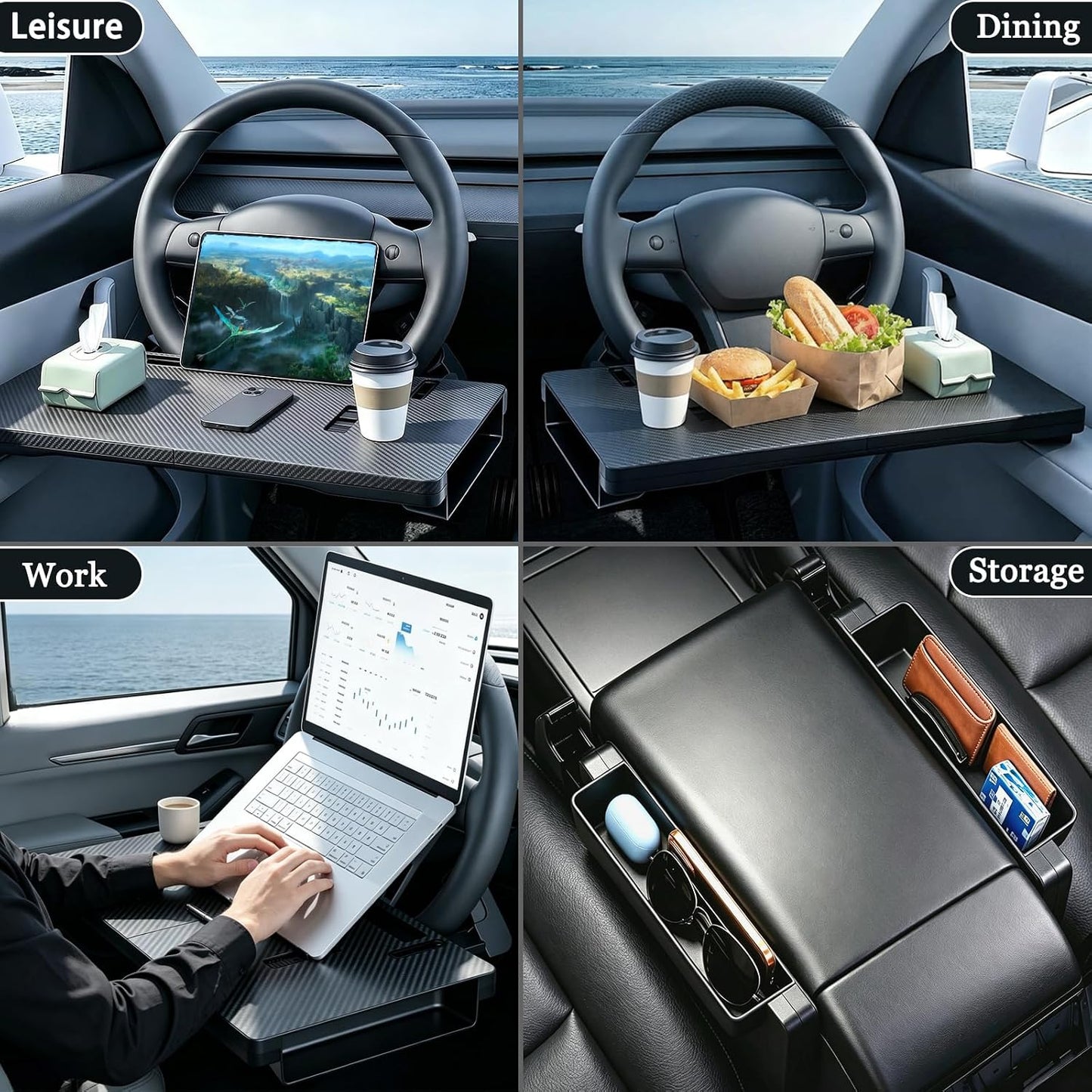 2-in-1 Car Steering Wheel Tray Desk & Car Seat Gap Filler Organizer, Upgraded Foldable Adjustable Car Table Compatible with Steering Wheel Cover| for Laptop, Eating Food, Writing (Portable)