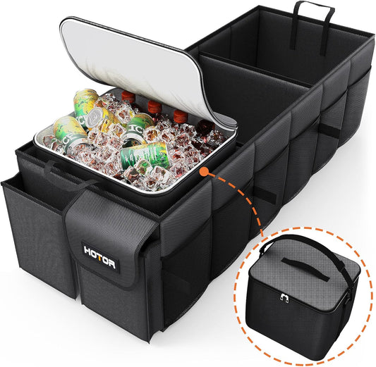 HOTOR Trunk Organizer, Sturdy Foldable with Cooler for Car & SUV, 3 Compartments, Black, 31.5” x 12.6” x 10.6”