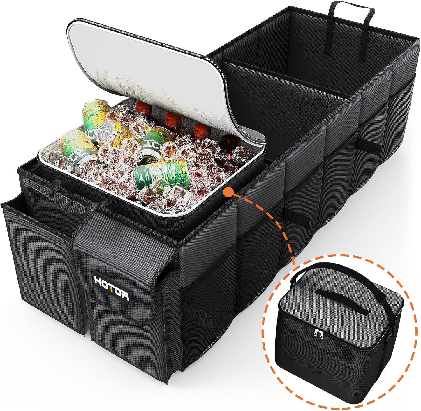 HOTOR Trunk Organizer, Sturdy Foldable with Cooler for Car & SUV, 3 Compartments, Blue, 30.90”×12.60”×10.63”