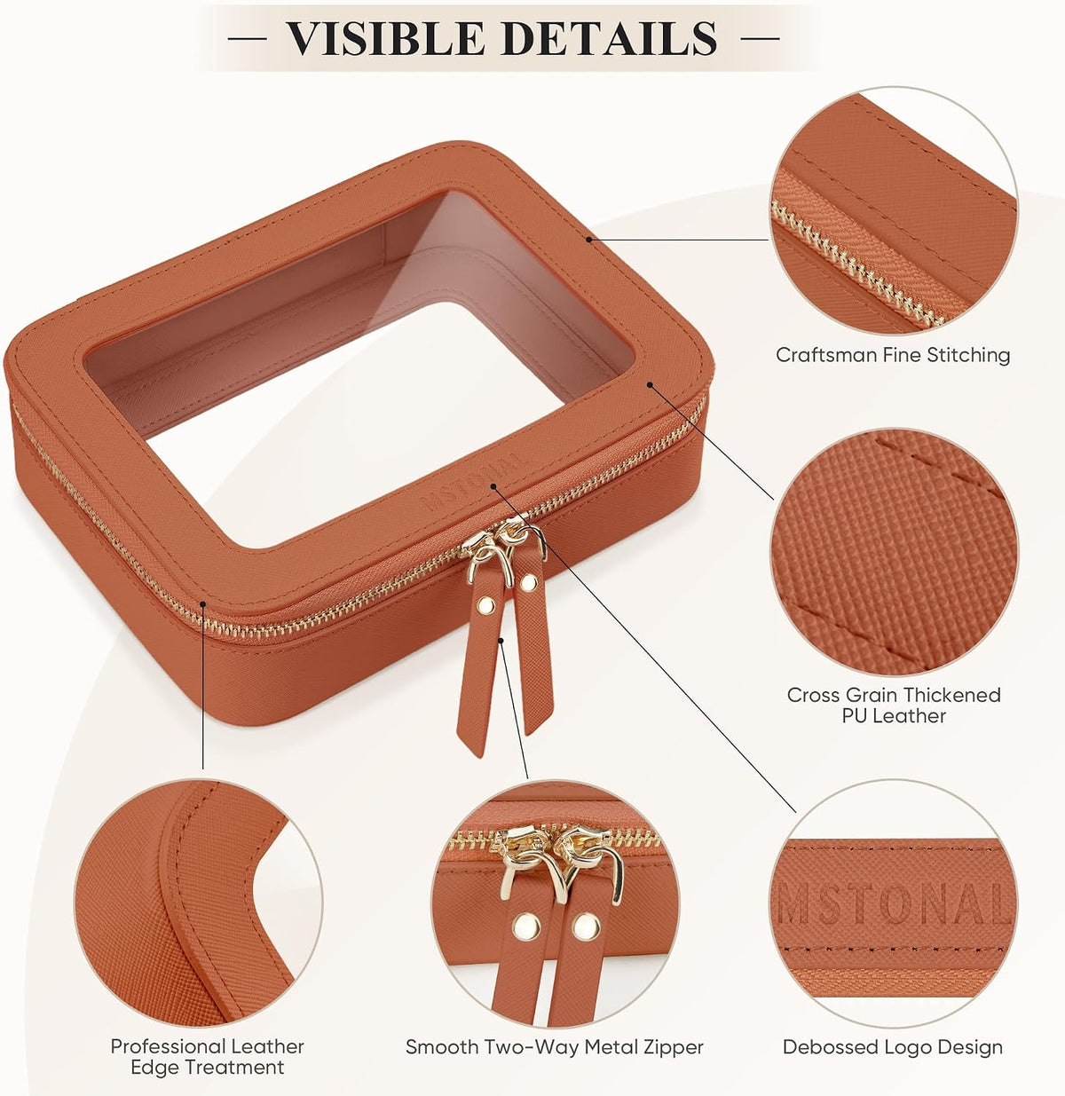 Brown Clear Makeup Bag for Fall, Cosmetic Make Up Pouch, Medium