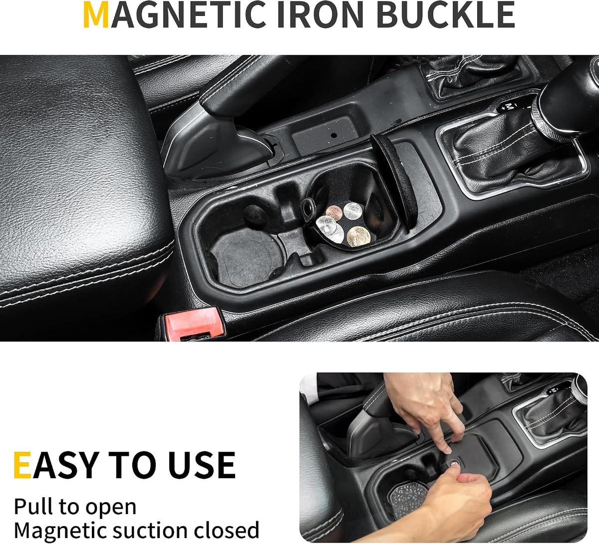Center Console Organizer Coin Holder Compatible with Jeep Wrangler JL 4XE Gladiator JT 2018-2026 Accessories, Front Seat Cup Holder Insert Change Storage, with Lid, Portable, 1 Pack Black