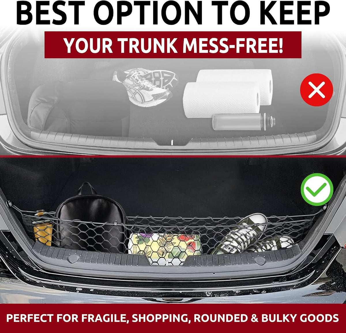 Envelope Style Trunk Mesh Cargo Net Compatible with Hyundai Sonata Limited SE GLS 2011-2024 - Car Accessories - Premium Trunk Organizers and Storage - Cargo Net for SUV - Vehicle Carrier Organizer
