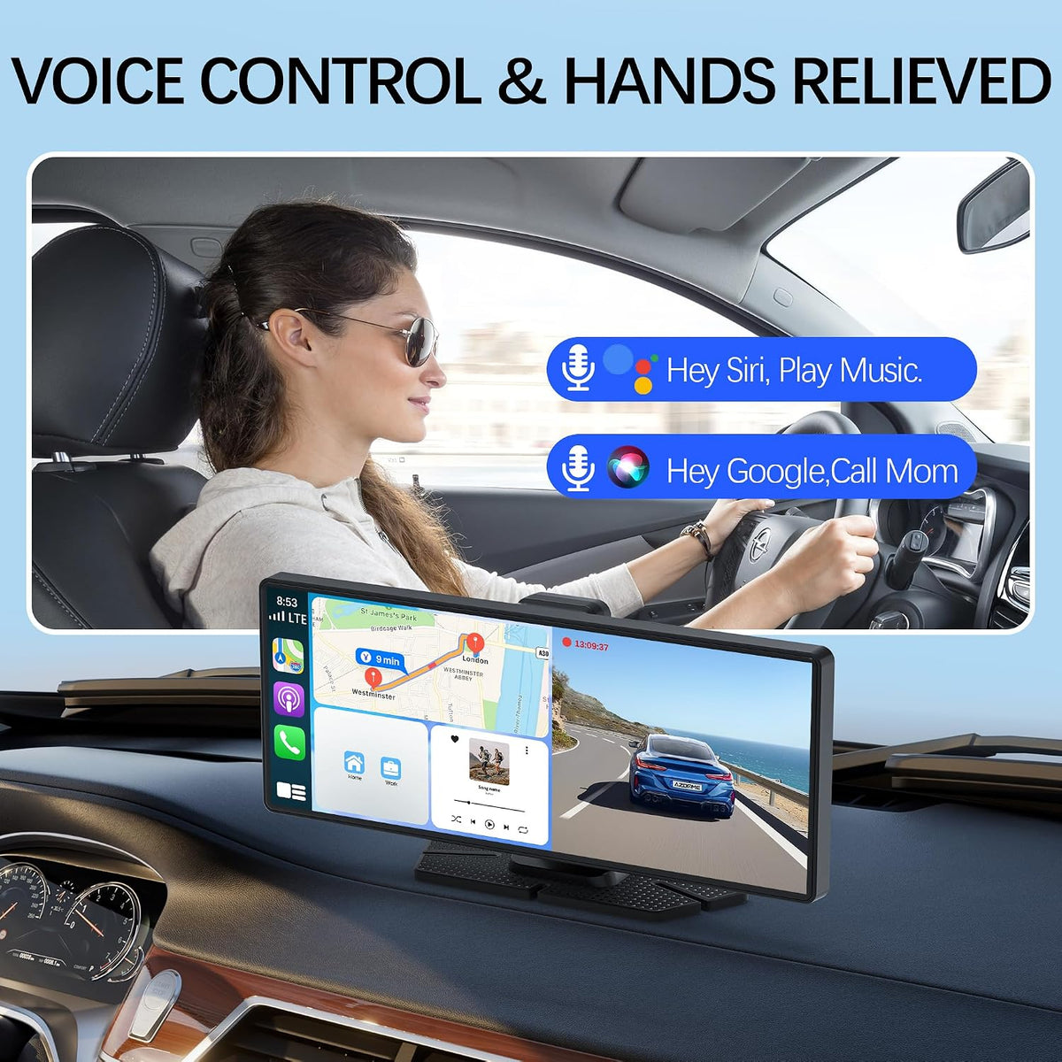 Carplay Screen for Car Portable CarPlay & Android Auto 10.26" 4K 350 Rotation Dash Cam Carplay