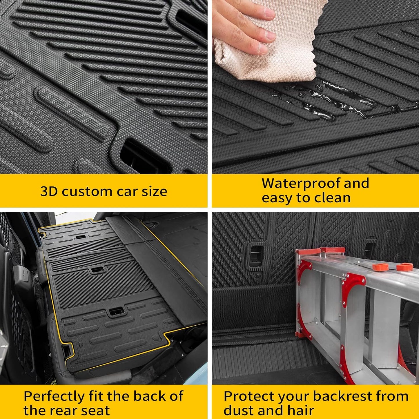 Cargo Mat Compatible with 2021-2024 2025 2026 Ford Bronco Back Seat Cover Protector Split Seat Cargo Liner Trunk Mat Kick Mat for Ford Bronco Accessories 4 Door (4 PCS Rear Backrest Mats)