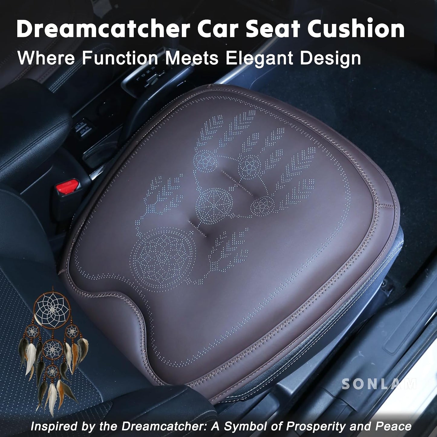 Comfort Dreamcatcher Car Seat Cushion Non-Slip - Relaxing, Optimal Support & Posture for Long Drive (Front Seats (Coffee Brown))