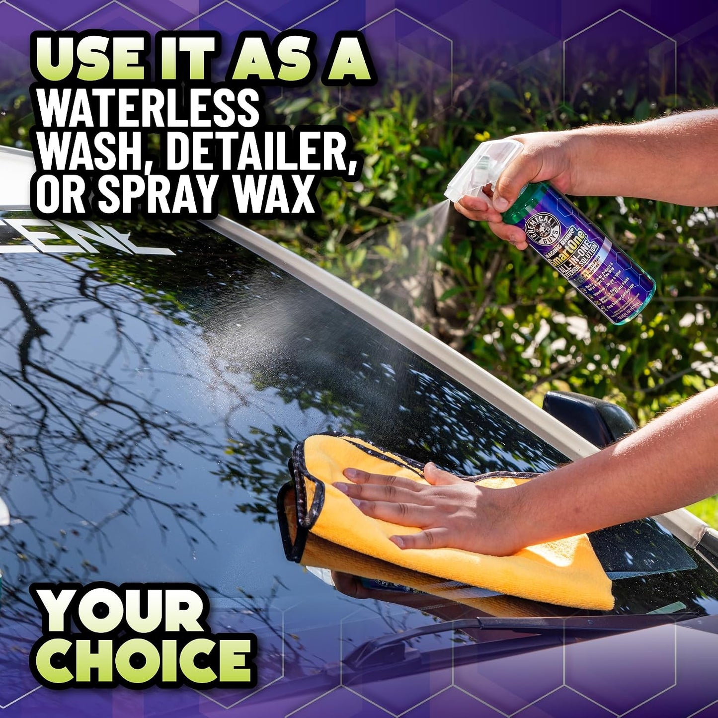 Chemical Guys Raging Rhino Waterless Car Wash And Quick Detailer Spray, No Rinse Exterior Cleaner For Paint, Glass, Wheels, Plastic, And Chrome, Spray And Wipe Shine, 20 Fl Oz