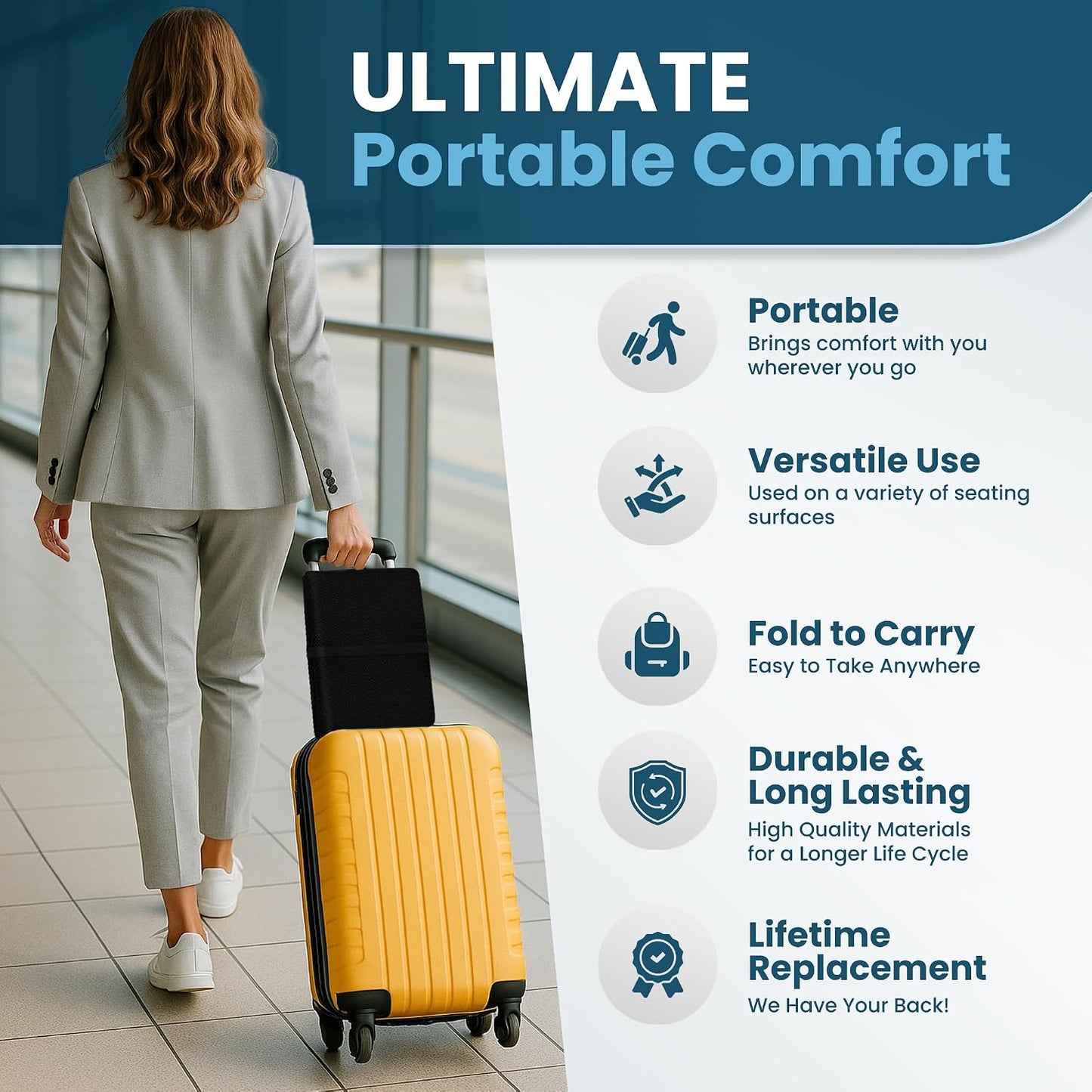 ComfiLife Ergo-Gel + Comfort Foam Airplane Seat Cushion – Travel Seat Cushion – Compact, Foldable, Portable Comfort
