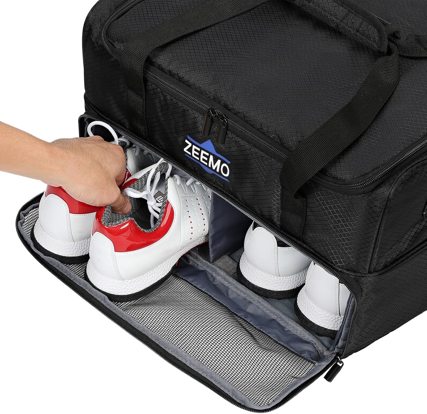 ZEEMO Golf Trunk Organizer, 2 Layer Car Locker with Ventilated Compartment for 2 Pair Shoes, Travel Storage Bag for Accessories, Black
