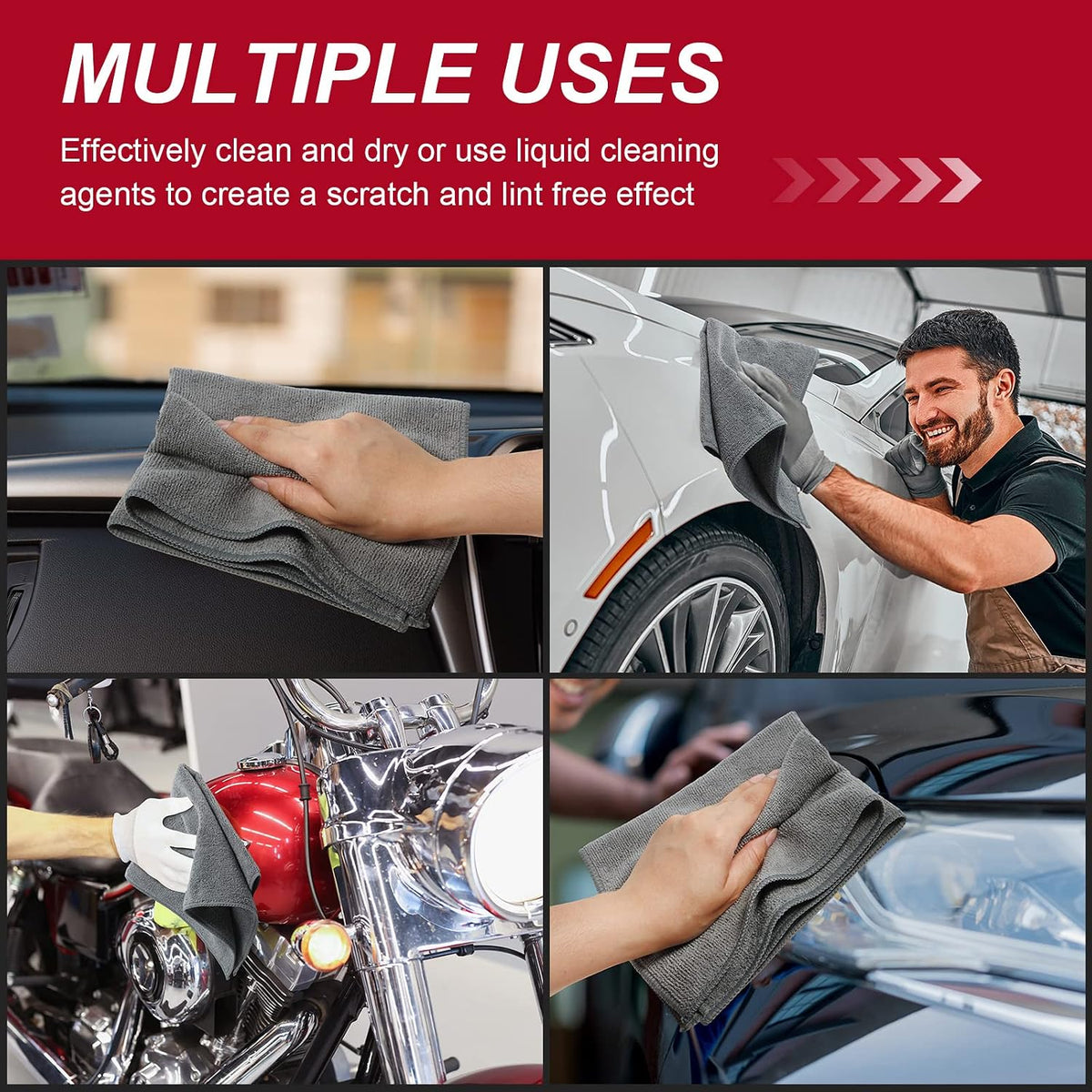 Oudain 200 Pcs Microfiber Cleaning Cloth 16x16 Inch Microfiber Towels for Car Ultra Absorbent Cleaning Rags Reusable Lint Free Streak Free Detailing Towel for Car Washing Drying Dusting (Gray)