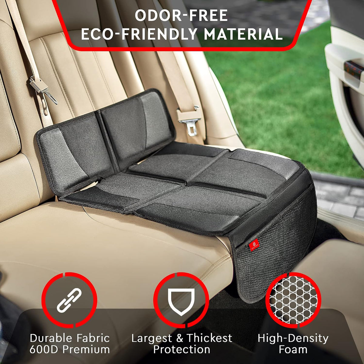 Helteko Car Seat Protector, 2 Pack Seat Protection Mat with Thick Padding, Durable Waterproof Fabric, Leather Reinforced Corners and Mesh Pockets