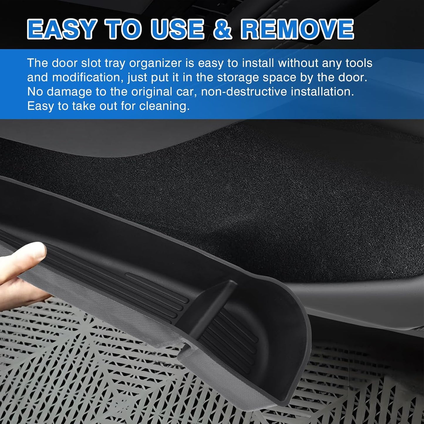 Shademax Set of 4 Car Door Organizer Tray for Tesla Model Y Juniper 2026 2025 Front& Rear Door Side Storage Box for New Model Y Juniper Accessories 2026 Slot Pockets Organizer Insert TPE Material