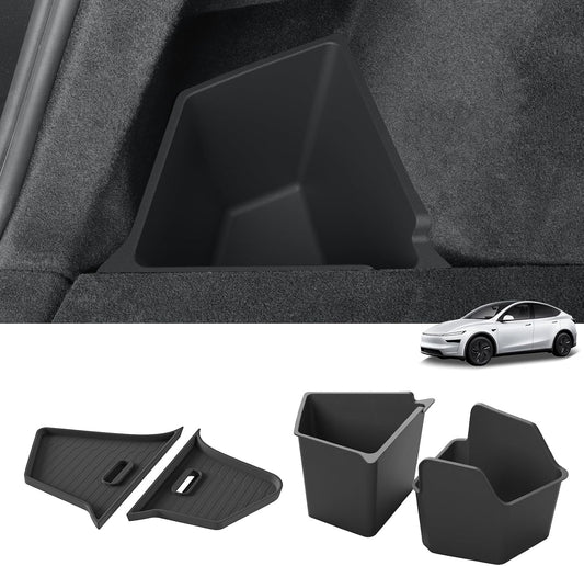 LUCKEASY Rear Trunk Storage Bins for Tesla Model Y Juniper 2025 2026 | Model Y Standard & Premium & Performance, Trunk Side Storage Box with Lids, Rear Cargo Garbage Bins, TPE, Accessories, Black