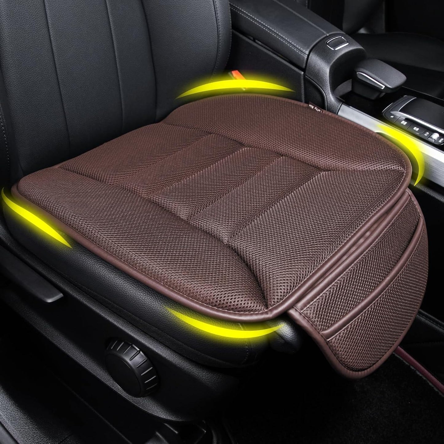 Lofty Aim Premium Car Seat Cushion, Driver Cushion with Comfort Memory Foam & Non-Slip Rubber Bottom, Car Seat Pad Works with 95% of Vehicles and Office Chair or Home - 4D Brown