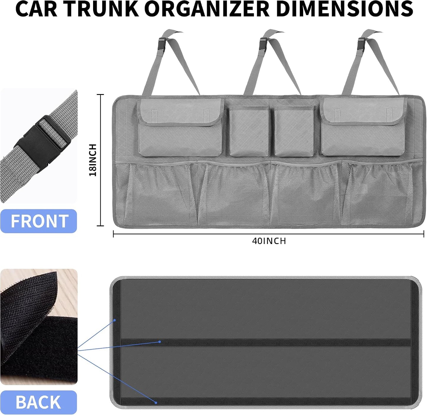 Car Trunk Organizer and Storage, Large Capacity Backseat Hanging Storage Accessories, Backseat Car Organizer for SUV/MPV/Truck (Dimgrey)