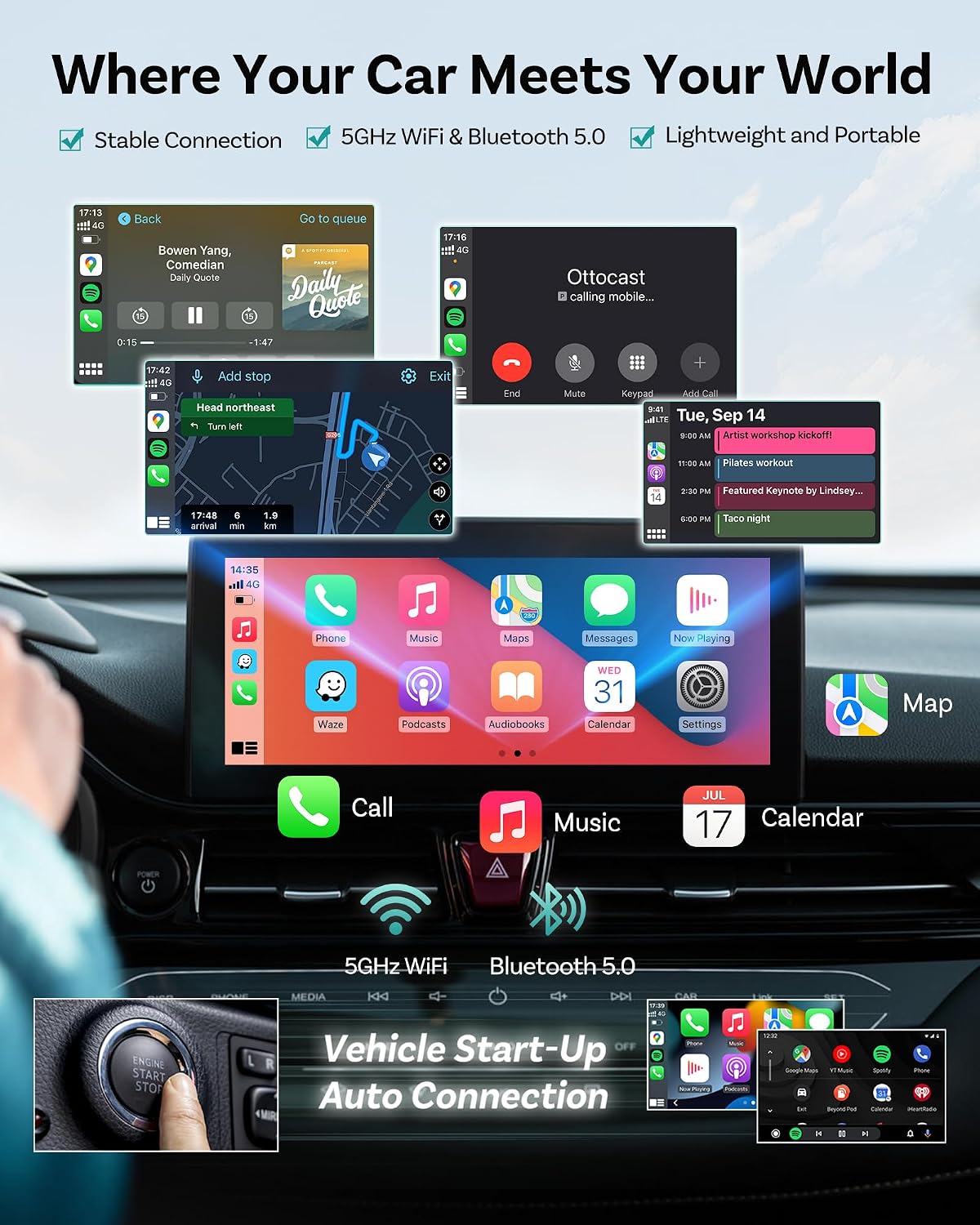 OTTOCAST Mini Edge 2-in-1 Wireless CarPlay & Android Auto Adapter 2026