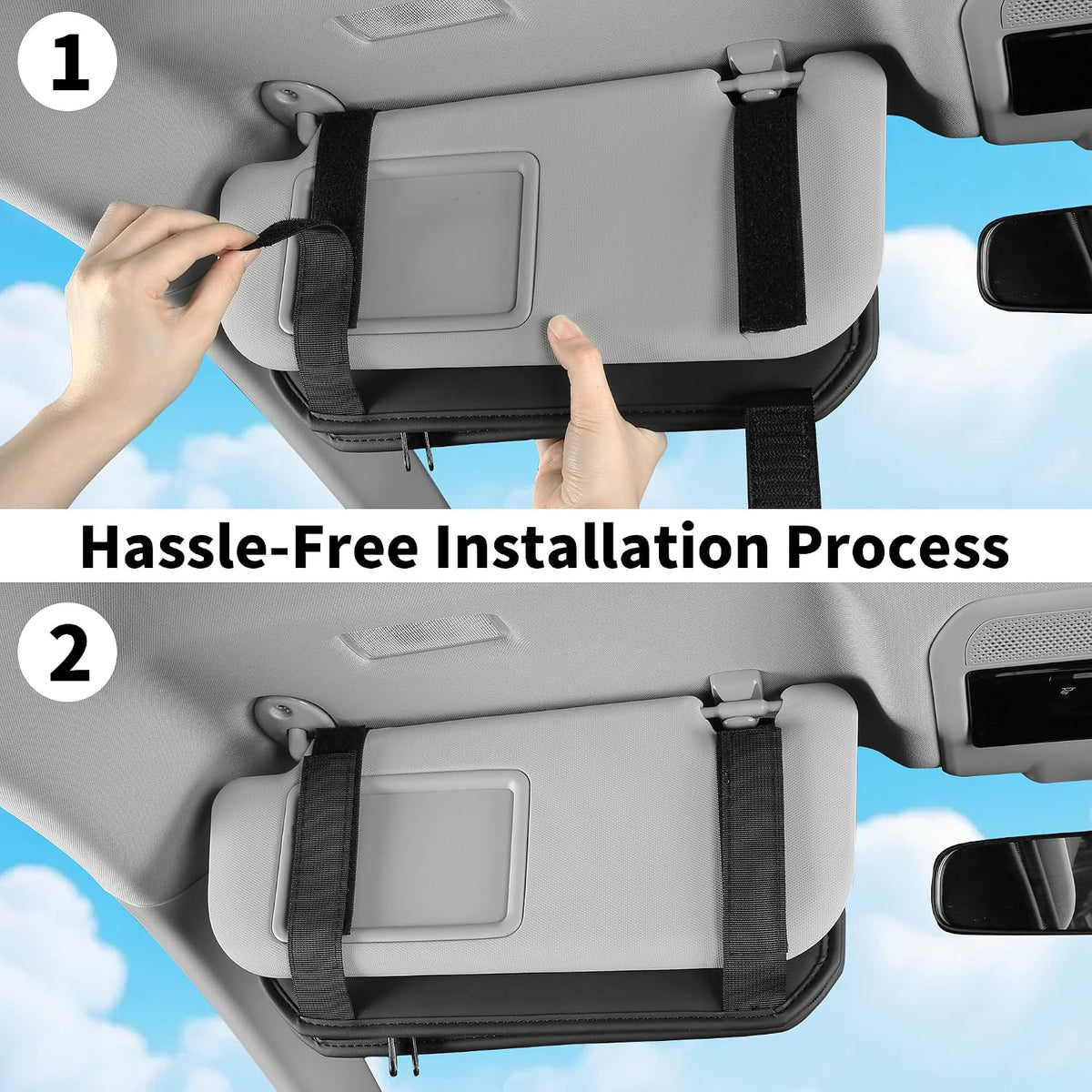 Car Sun Visor Organizer with Multi Pockets PU Leather Zipper Bag