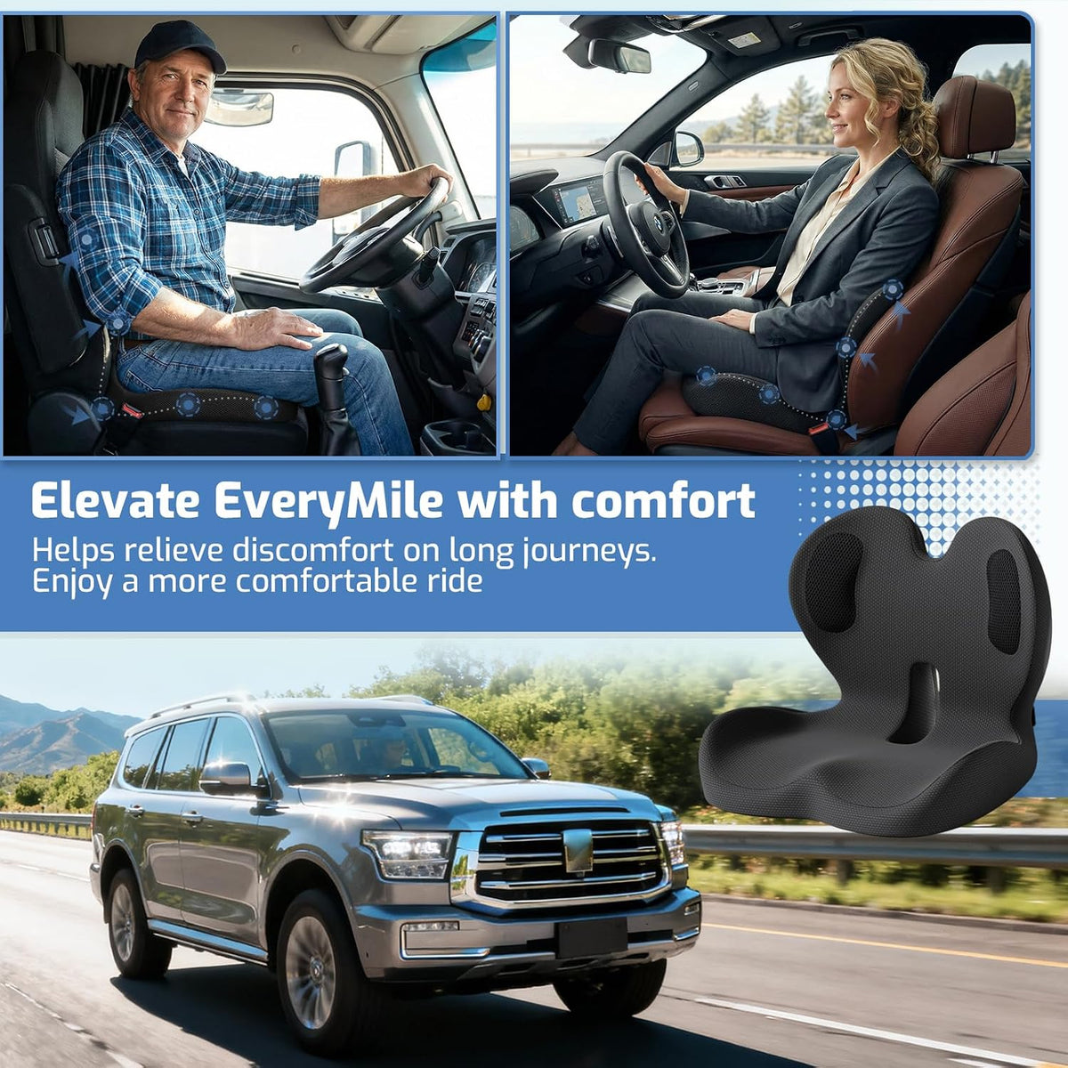 Ergonomic Seat Cushion with Lumbar Support Pillow for Office and Car