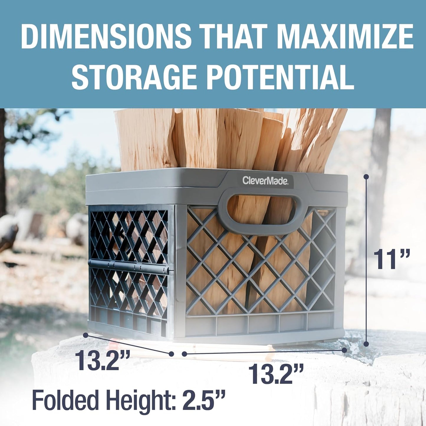 CleverMade Heavy Duty Collapsible Milk Crate, 25L, 3 Pack, 50 lb, Stone | Stackable plastic storage crate with file rails for hanging folders and organizes garages, classrooms, offices and car trunks