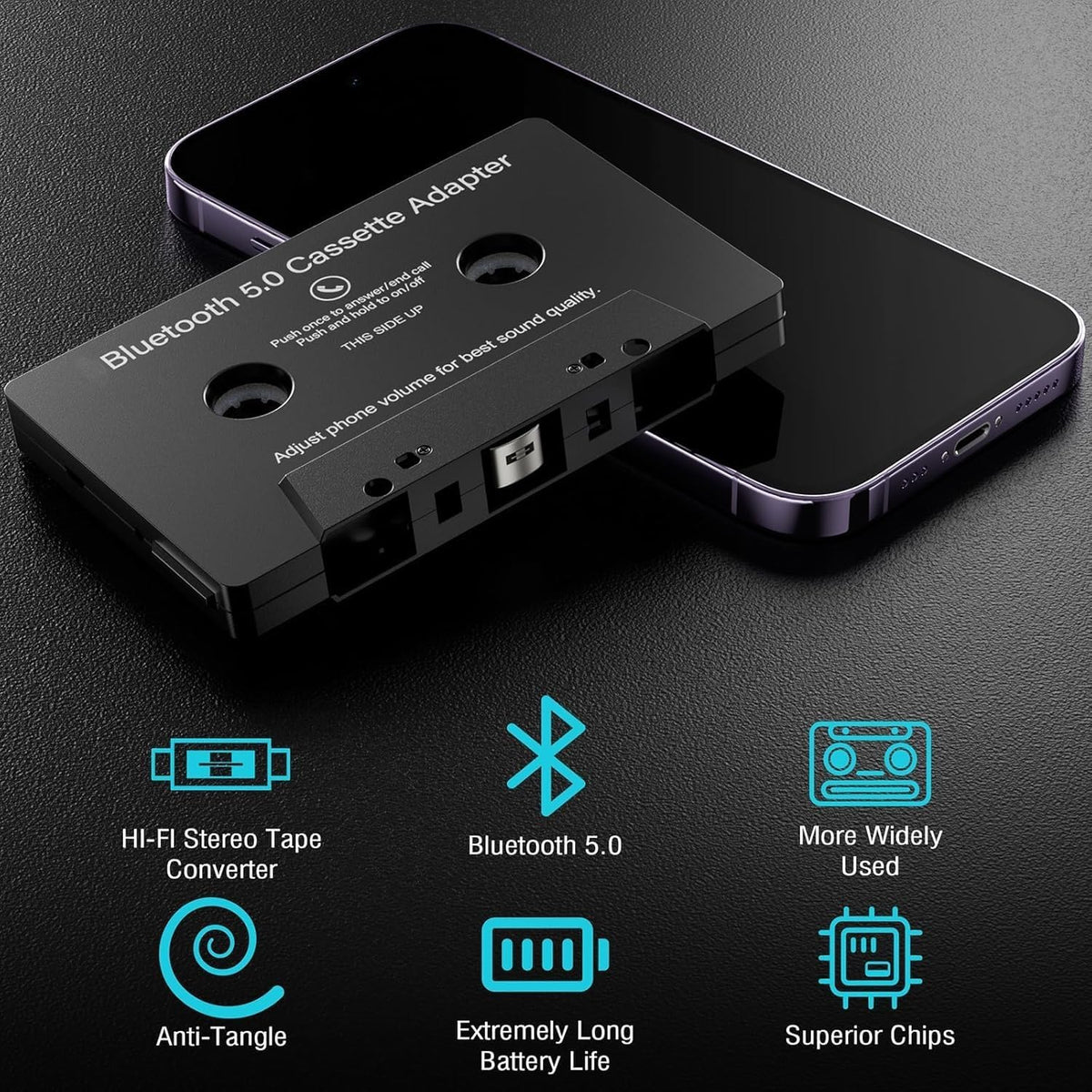 Car Audio Bluetooth 5.0 Cassette Receiver, Cassette Bluetooth Adapter for Car Tape Player, Wireless Cassette Aux Adapter with Hands-Free Calling, Universal Compatibility for Smartphones, Tablets