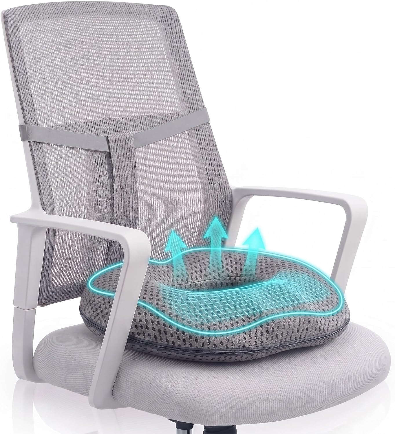 Circular Memory Foam Seat Cushion, Tailbone Pressure Relief Pillow for Office Chair Car Wheelchair, Breathable Mesh Comfort Pad for Daily Sitting Support (Grey)