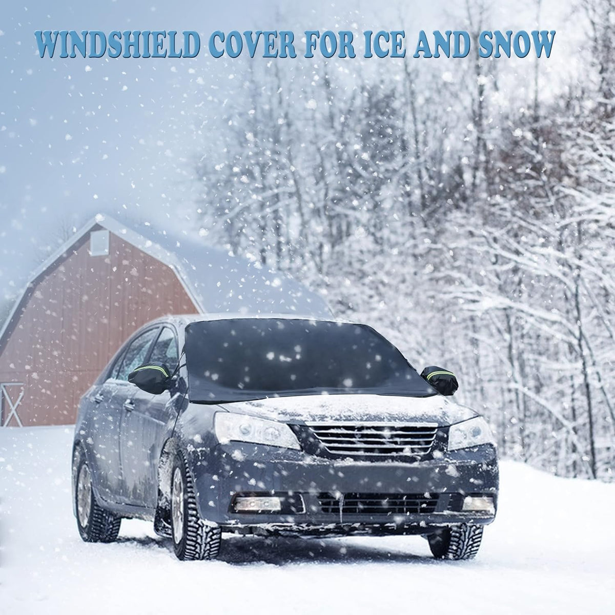 Xgunion Car Windshield Snow Cover for Ice and Snow- Durable 600D Oxford Fabric with Side Mirror Covers Ice Scrapers Waterproof Windproof Dustproof Windshield Covers Universal Fit for Most Vehicle