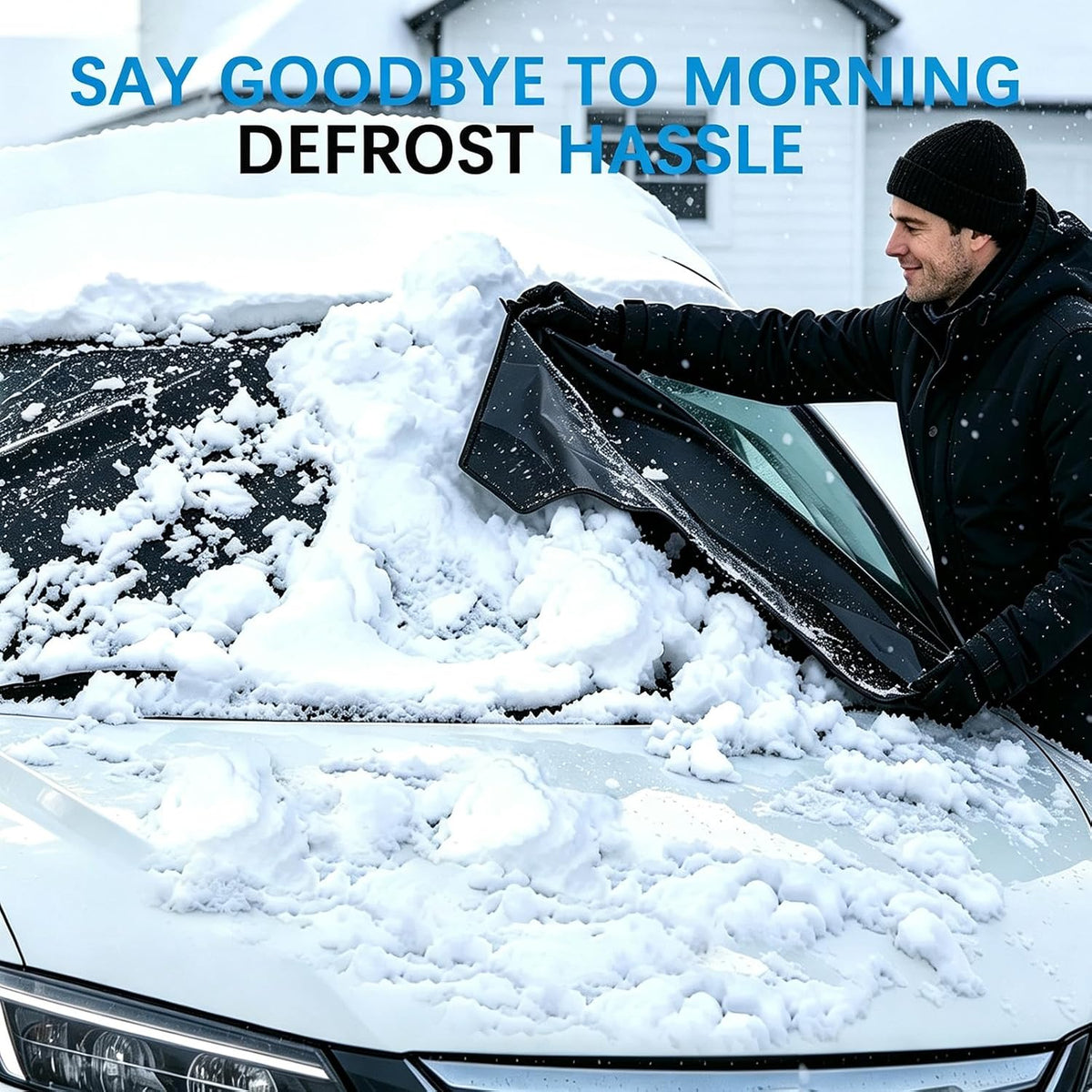 Windshield Cover for Ice and Snow, 600D Oxford Fabric Car Snow Cover, Frost Protector for Cars, SUVs & Trucks, Heavy Duty Windshield Cover with Anti-Theft Straps, Universal Fit, 69" x 42"