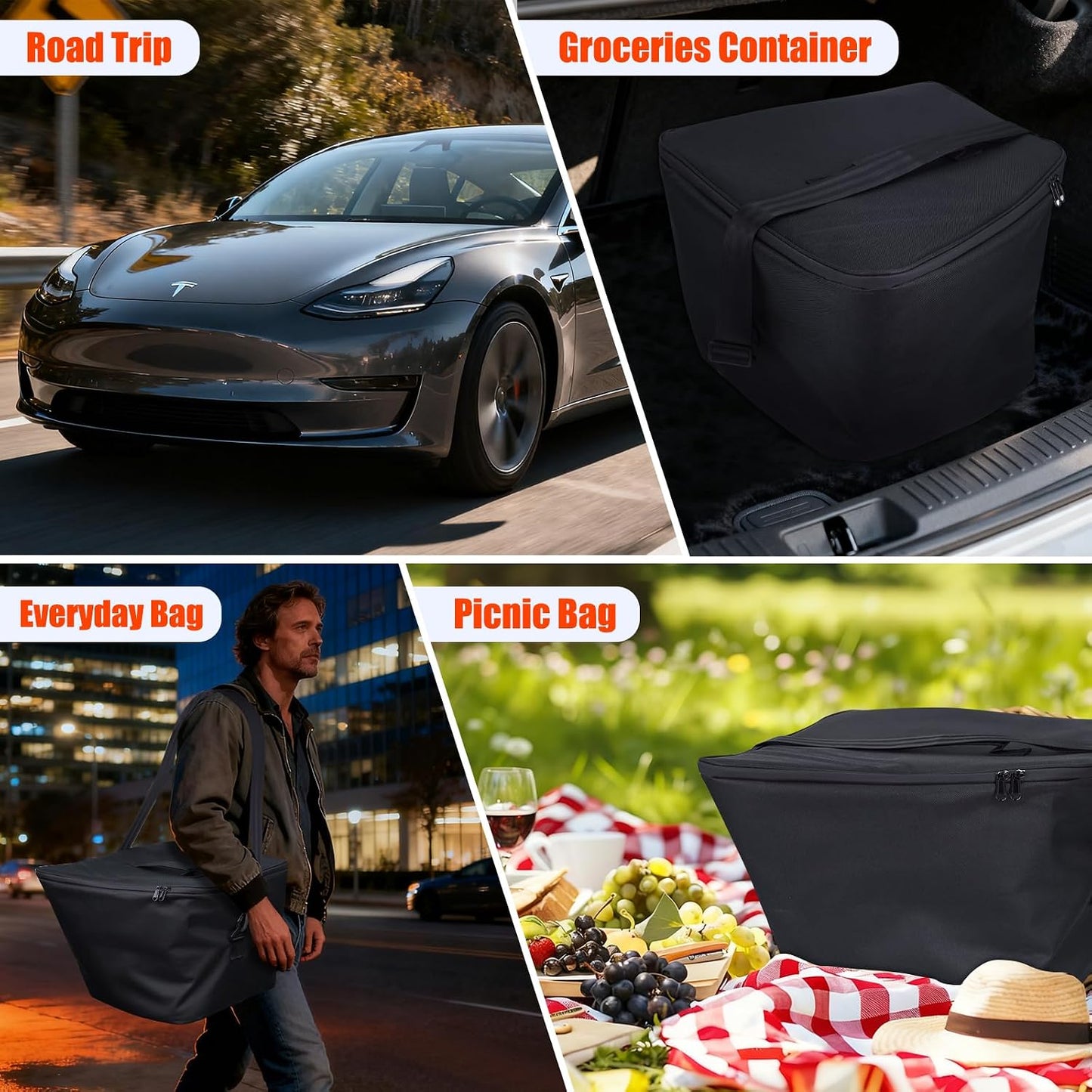 for Tesla Model Y Frunk Cooler Organizers 2020-2025, AYAMAYA Insulated & Leak Proof Camping Coolers, Portable Front Trunk Storage Bags with Lid and Strap for Tesla Model Y Accessories, Set of 2