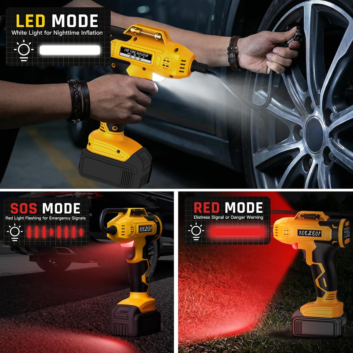Cordless Tire Inflator Portable Air Compressor Compatible with Dewalt 20V Battery, 160PSI Electric Air Pump with 12V Car Power Cable Dual Mode and Digital Pressure Gauge LED Light for Car and Balls