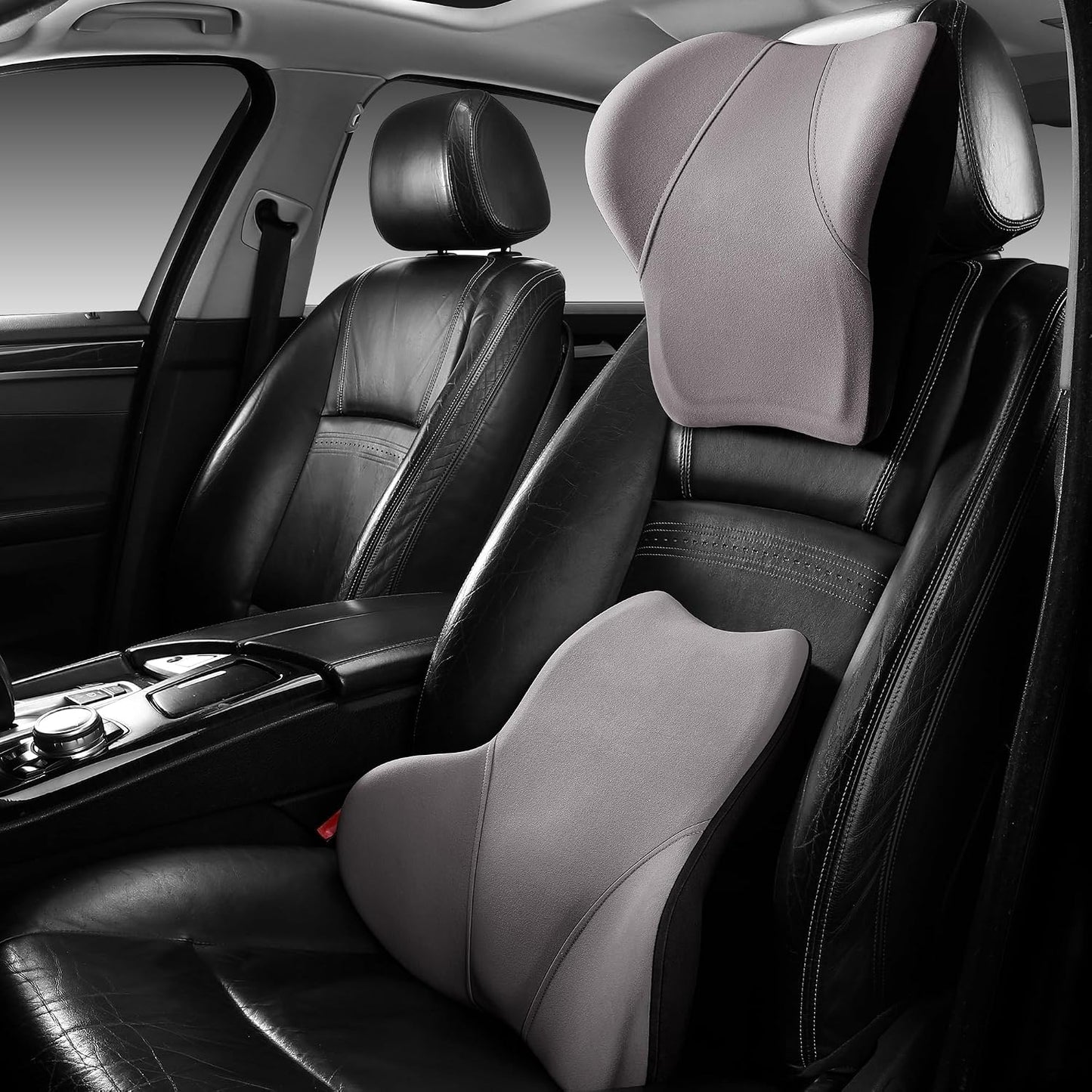 Car Seat Lumber Support Pillow&amp;Neck Pillow Kit,Ergonomic Memery Foam Neck Pillow and Back Cushion for Back Pain Relief,Comfort for Car,Office