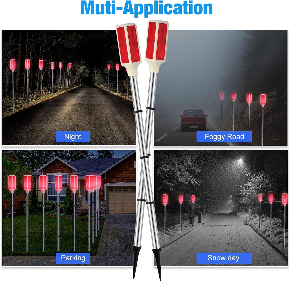 Baquler 10 Pcs Solar Powered Driveway Markers Reflective Driveway Lights Landscape Reflectors with Drill Bit Gloves for Snow Road Outdoor Yard Parking Sidewalk(Red)