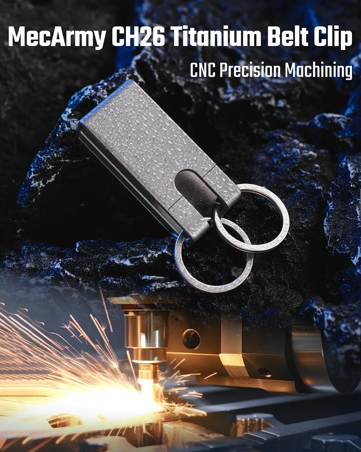 MecArmy CH25/CH26 Titanium Belt Keychain Clip, One-Piece EDC Key Holder, Quick-Access Key Organizer for MOLLE & Belt Loops