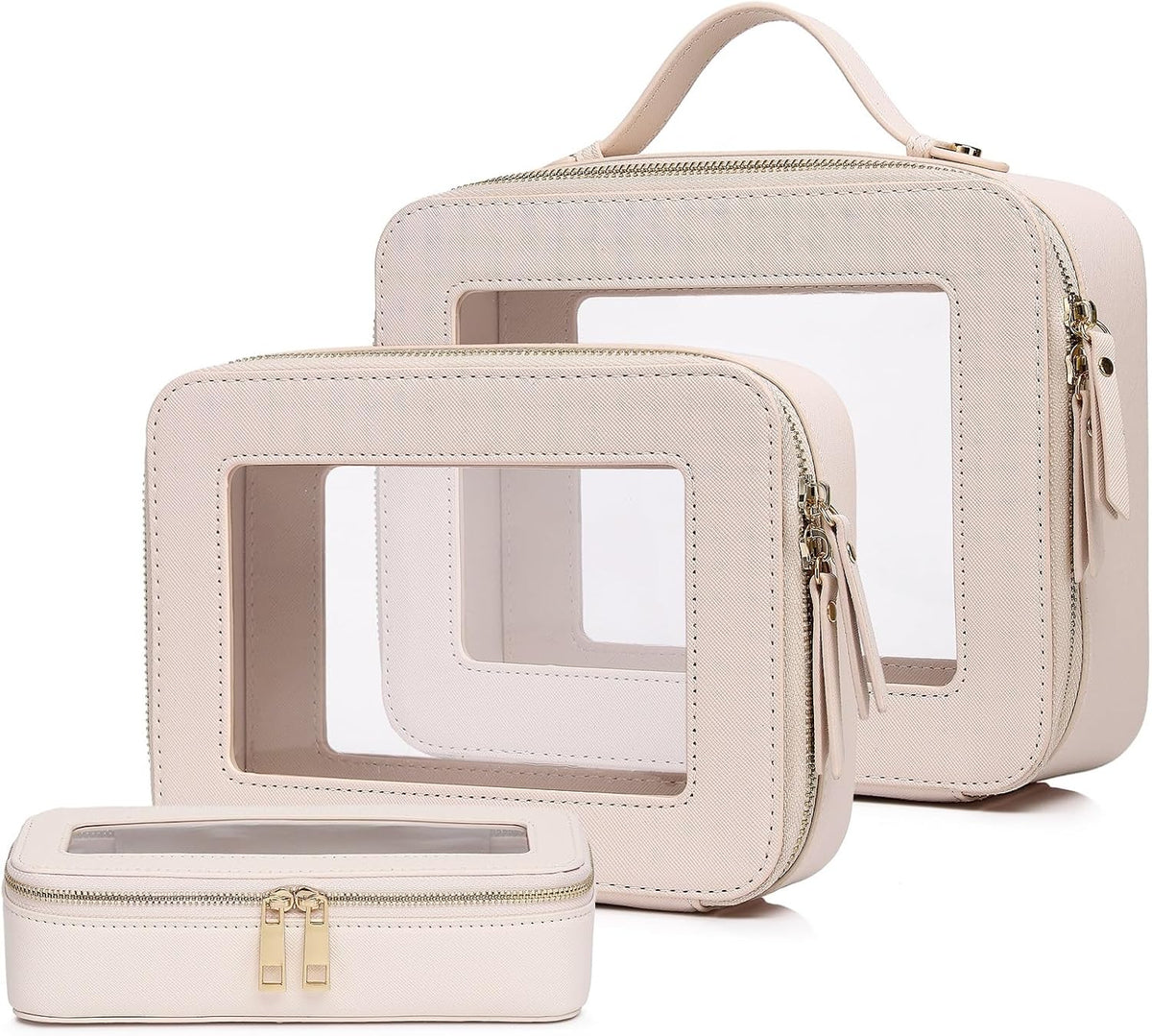 Pinkmik Clear Makeup Bag, (Beige, L+M+SLIM)