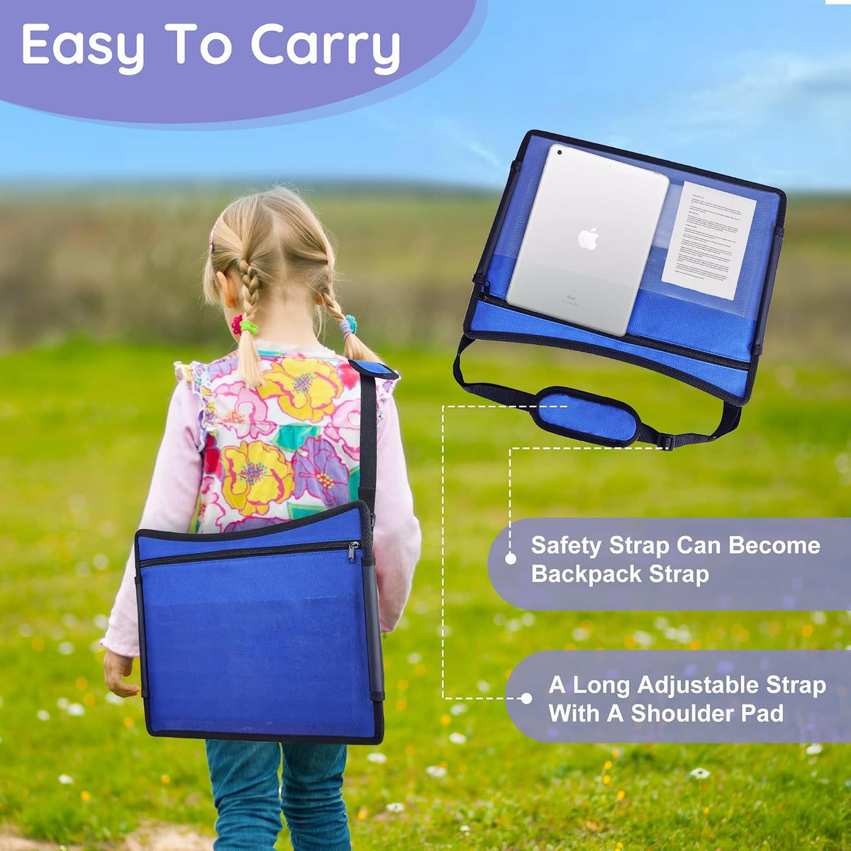 Kids Lap Desk Tray for Road Trip Activities, Portable Blue 1PCS
