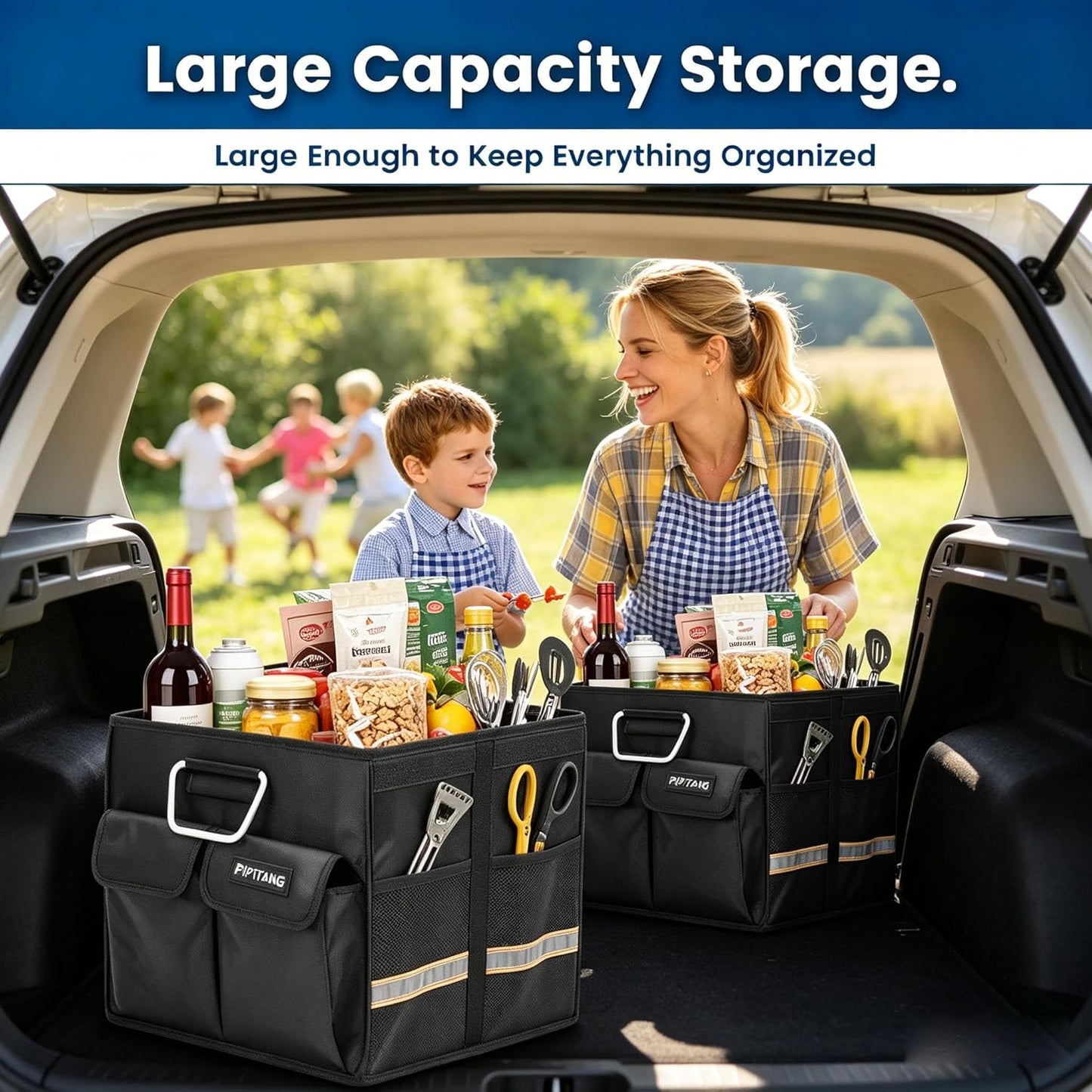 Trunk Storage Organizer with Lid, 35cm Small 36L Collapsible Car Trunk Organizer,Small Car Organizer Aluminium Handle, Car Accessories for Sedan Auto SUV Truck Minivan Road Emergency Black