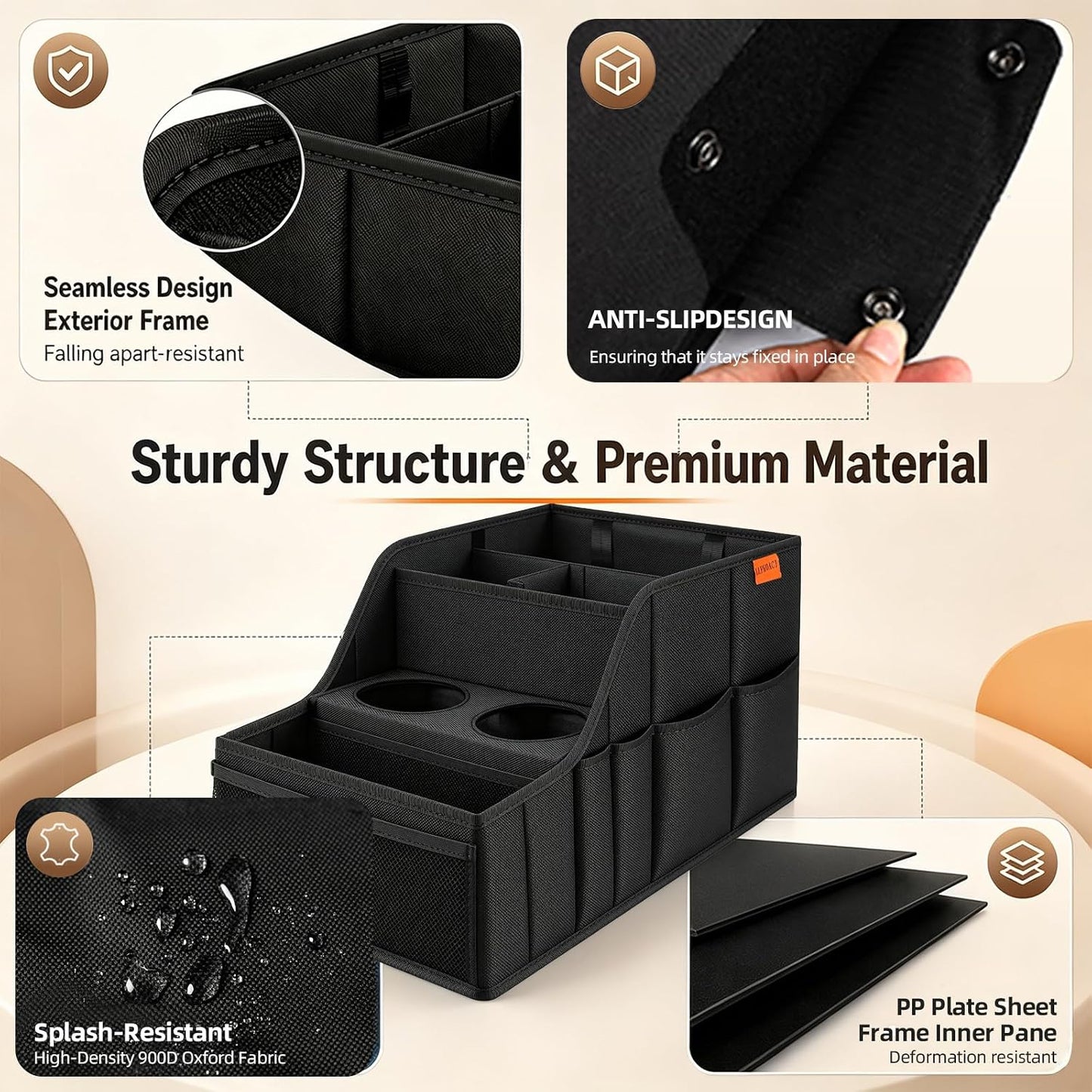 Car Seat Organizer Back Front Captains Seats Storage Travel | Car Organizer, Back Seat Car Organizer, Car Seat Organizer Front Seat – 9 Compartments, 2 Cup Holders – Foldable, Black.
