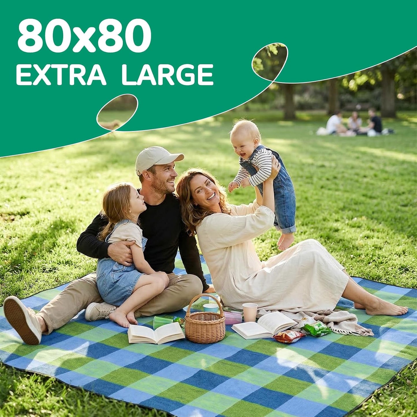 RYCHIC Waterproof Picnic Blanket Beach Outdoor Camping Mat Rug Extra Large Foldable Cute Big Travel Essential Accessories Gift Park Patio Lawn Garden Grass Ground Play Music Festival Concert Must Have