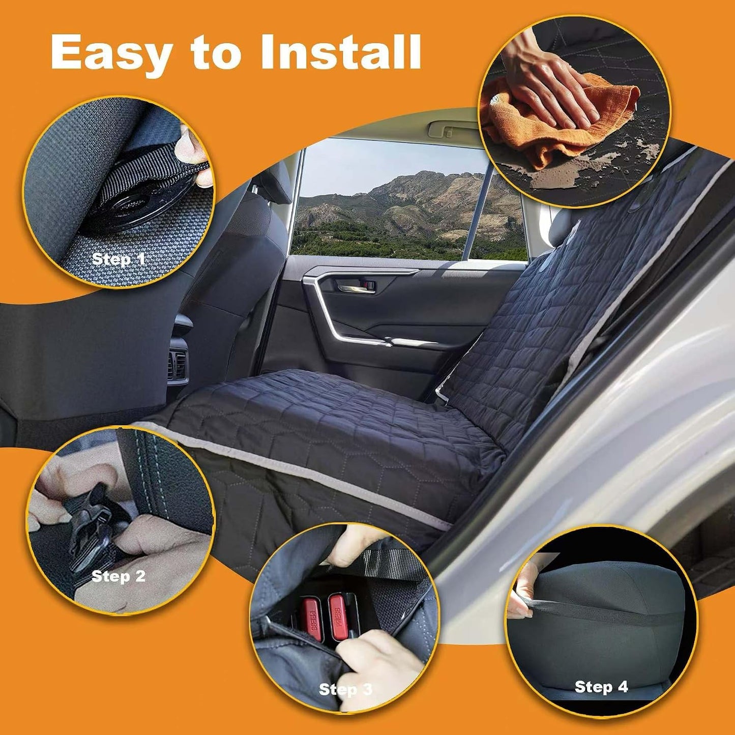 Relidura Dog Car Seat Cover for Back Seat, Waterproof Non-Slip Bench Seat Cover for SUVs, Heavy Duty Rear Seat Protector with Side Flaps for Pets, Kids, Dirt and Spills