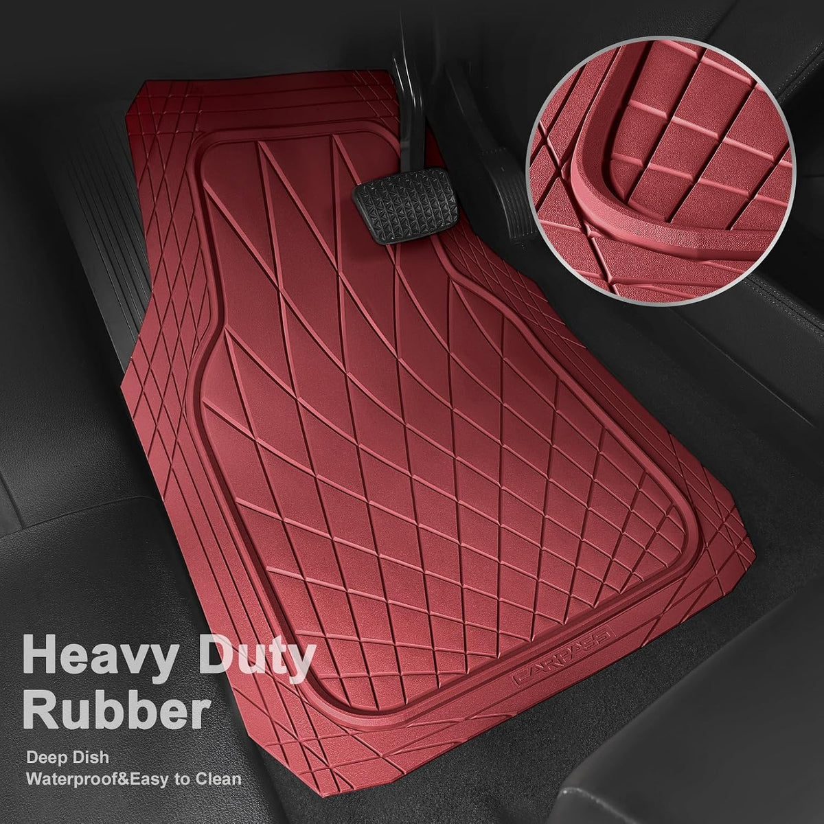 CAR PASS Heavy Duty Rubber Car Floor Mats, Waterproof Universal Trim-to-Fit Car Mats All Weather Floor Mats for SUV Truck Sedan, Premium Auto Floor Mats Full Set 3 Piece Anti-Slip, All Burgundy Red