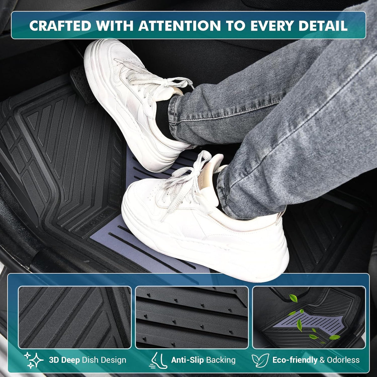 FLORICH Car Floor Mats, Heavy Duty All-Weather Floor Mats for Cars, Deep Dish Car Mats with Anti-Slip Backing, Waterproof Universal Full Set 4PCS, Trim-to Fit Floor Mats for Cars Trucks SUV Vans(Gray)