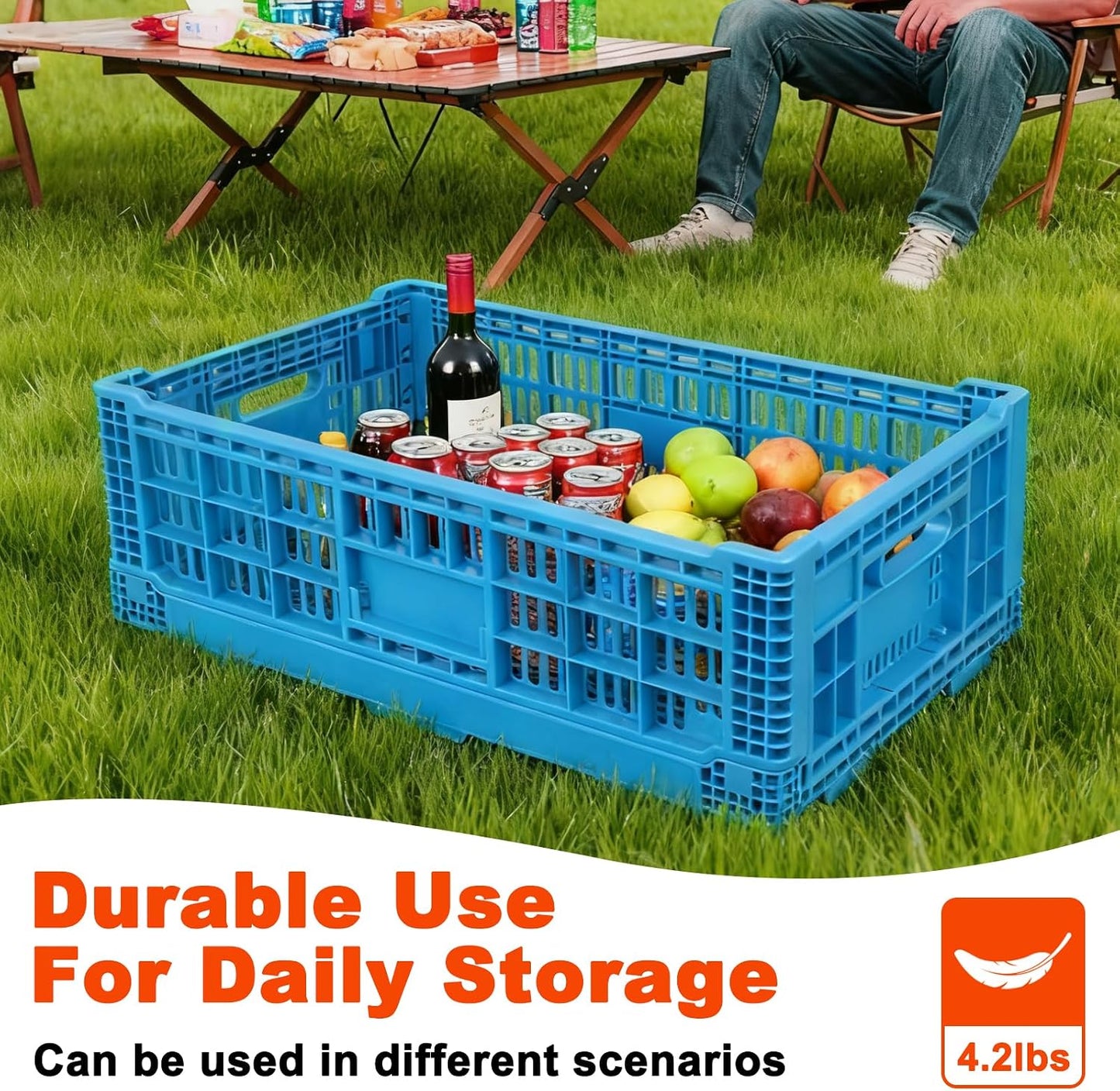 52L Plastic Collapsible Storage Bins with Handles, | Stackable Folding Storage Crates, Hold 130 lbs Per Bin, Heavy Duty Milk Crates Containers for Home Organizing