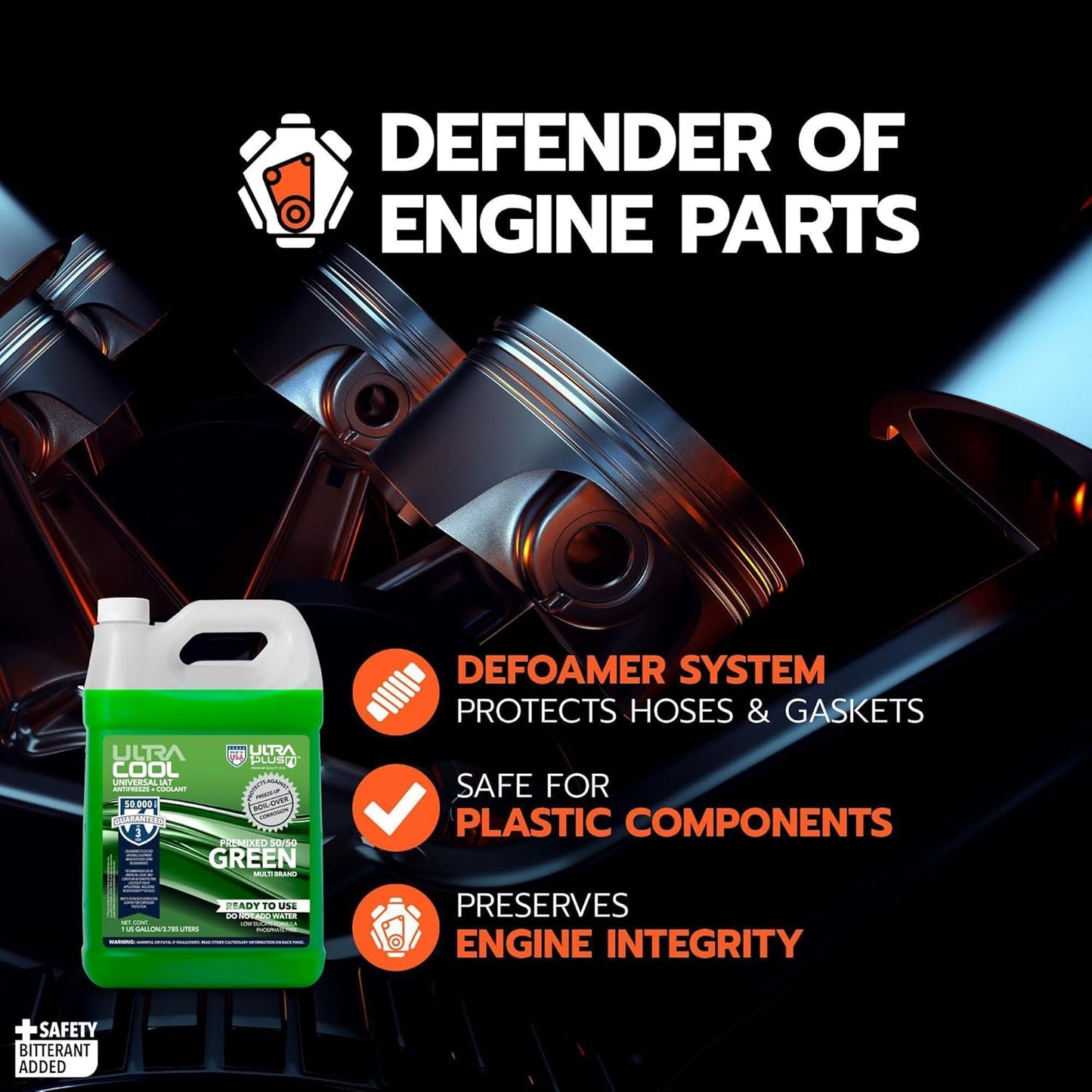 ULTRA 1PLUS UltraCool Universal Antifreeze + Coolant Green PREMIXED 50/50 (1 Gallon - 4 QTS)