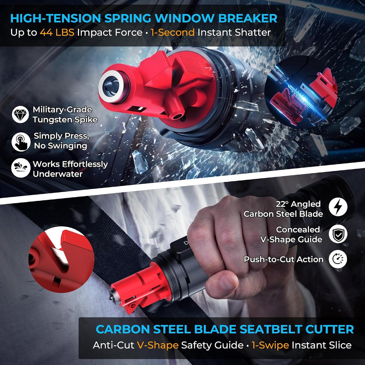 Car Emergency Safety Flashlight kit Window Breaker Seatbelt Cutter