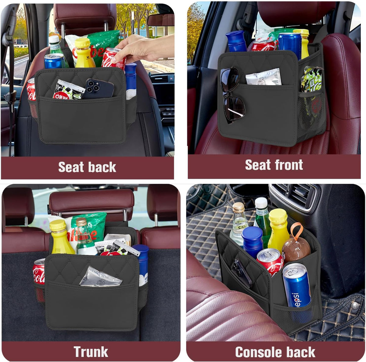 Car Seat Organizer, Backseat Car Organizer, Leather Waterproof Car Back Seat Organizer with Cup Holder Over the Car Seat & Headrest Organizer Backseat Hanging Car Seat Holder Bags