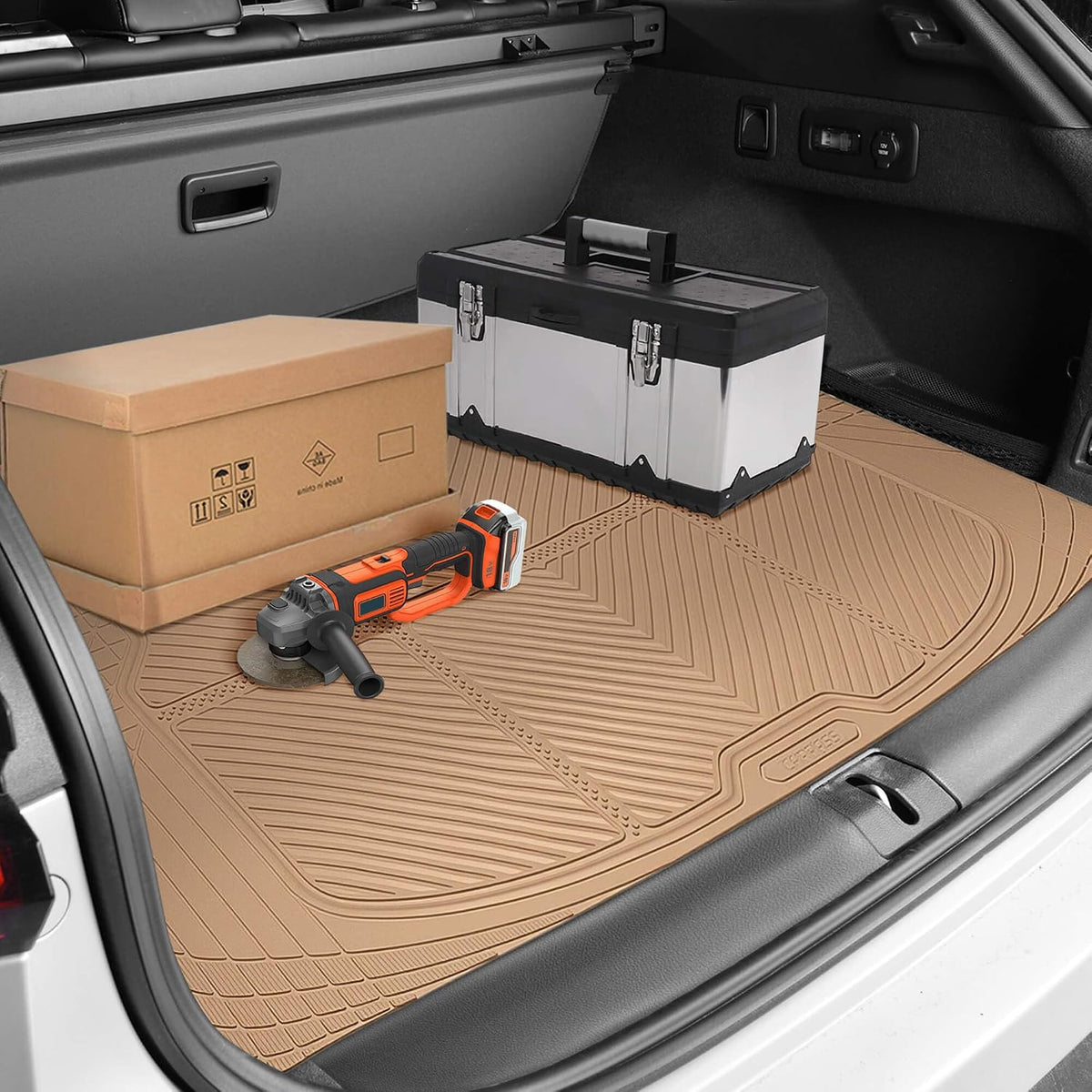 CAR PASS Tan Rubber Car Floor Mats & Cargo Liners, All Weather Car Mats & Trunk Mats,Waterproof Automotive Floor Mats Trim to Fit for Most Cars Sedans SUVs Vans, Durable Heavy Duty Anti-Slip,Beige