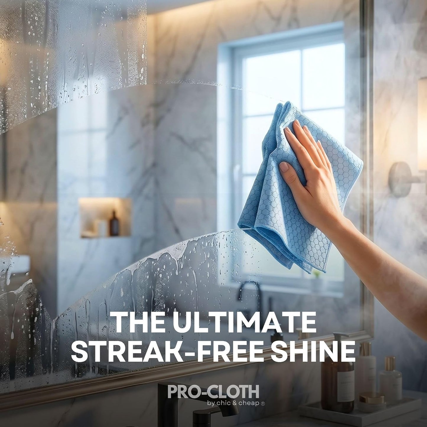 PRO-CLOTH Glass Cleaning Cloths – 6 Premium Honeycomb Microfiber Towels (12"x16") for Windows, Mirrors & Screens – Water Only Lint & Streak-Free Cloths for Home & Car + Bonus Mini Silicone Squeegee