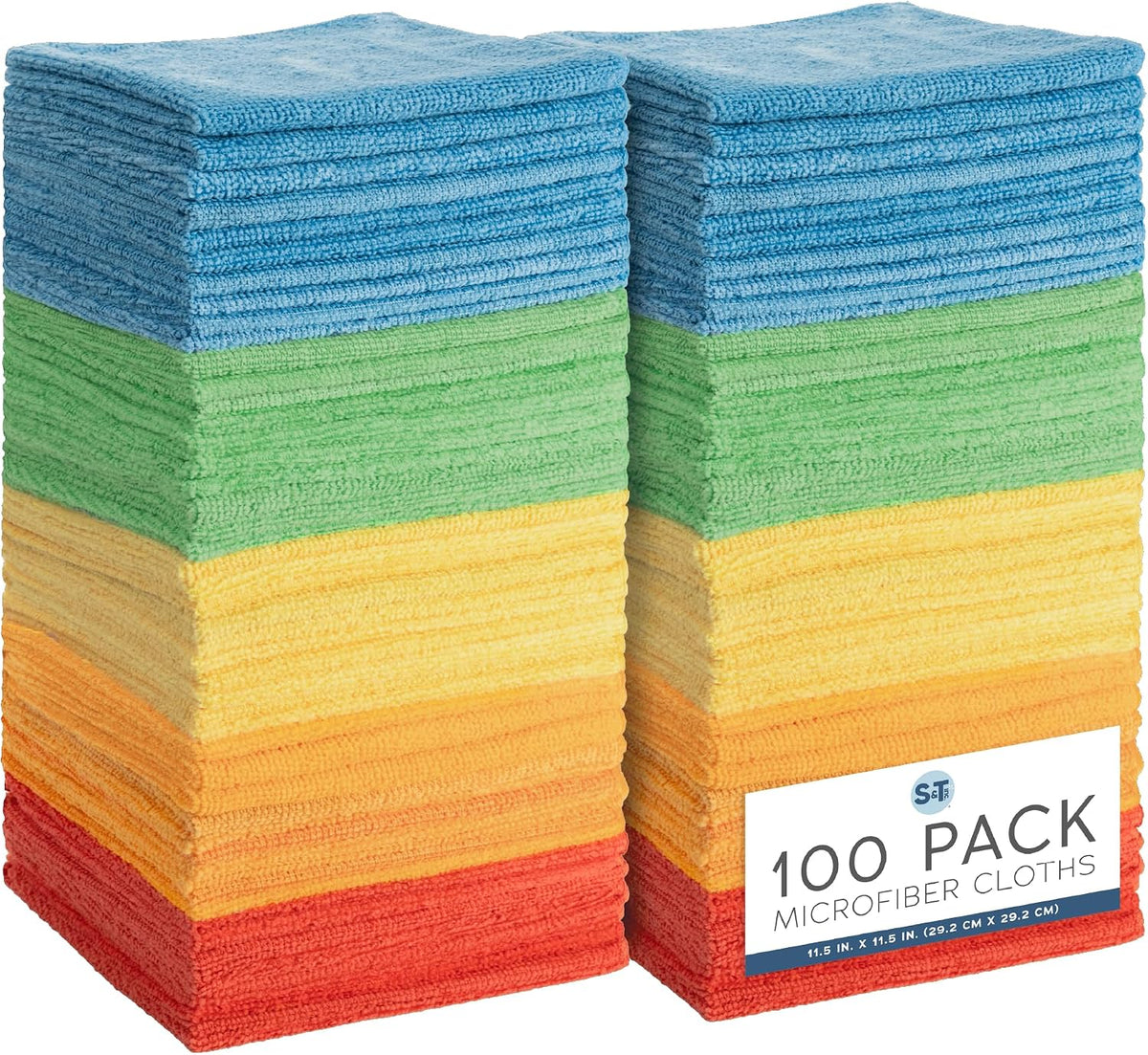 S&T INC. Microfiber Cleaning Cloth, 100 Pack, 11.5" x 11.5"