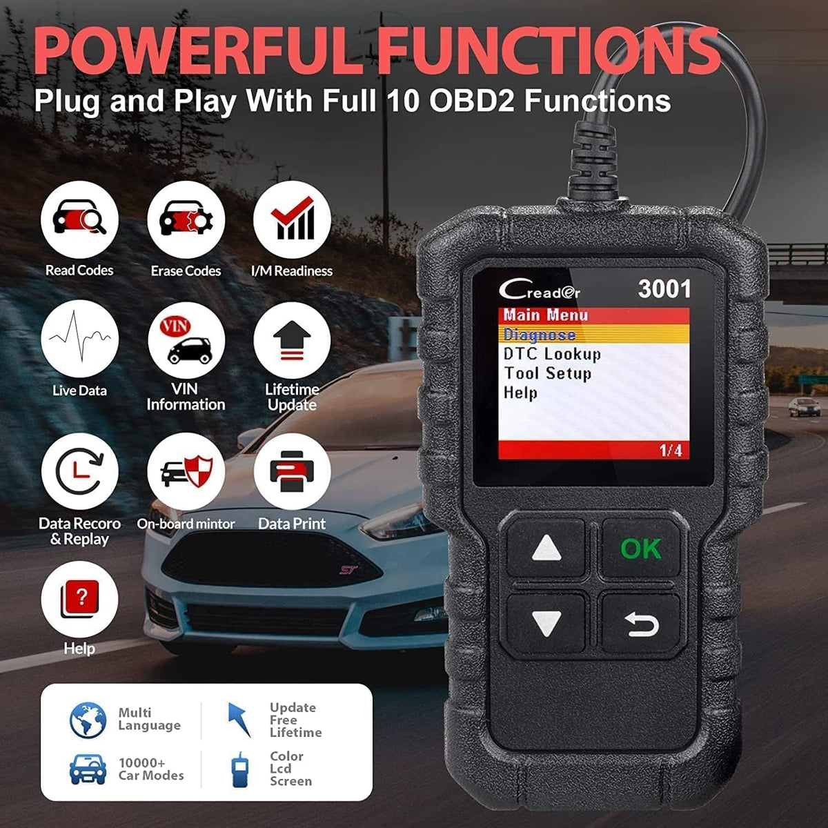 LAUNCH Creader 3001 OBD2 Scanner, Check Engine Code Reader, Lifetime Update